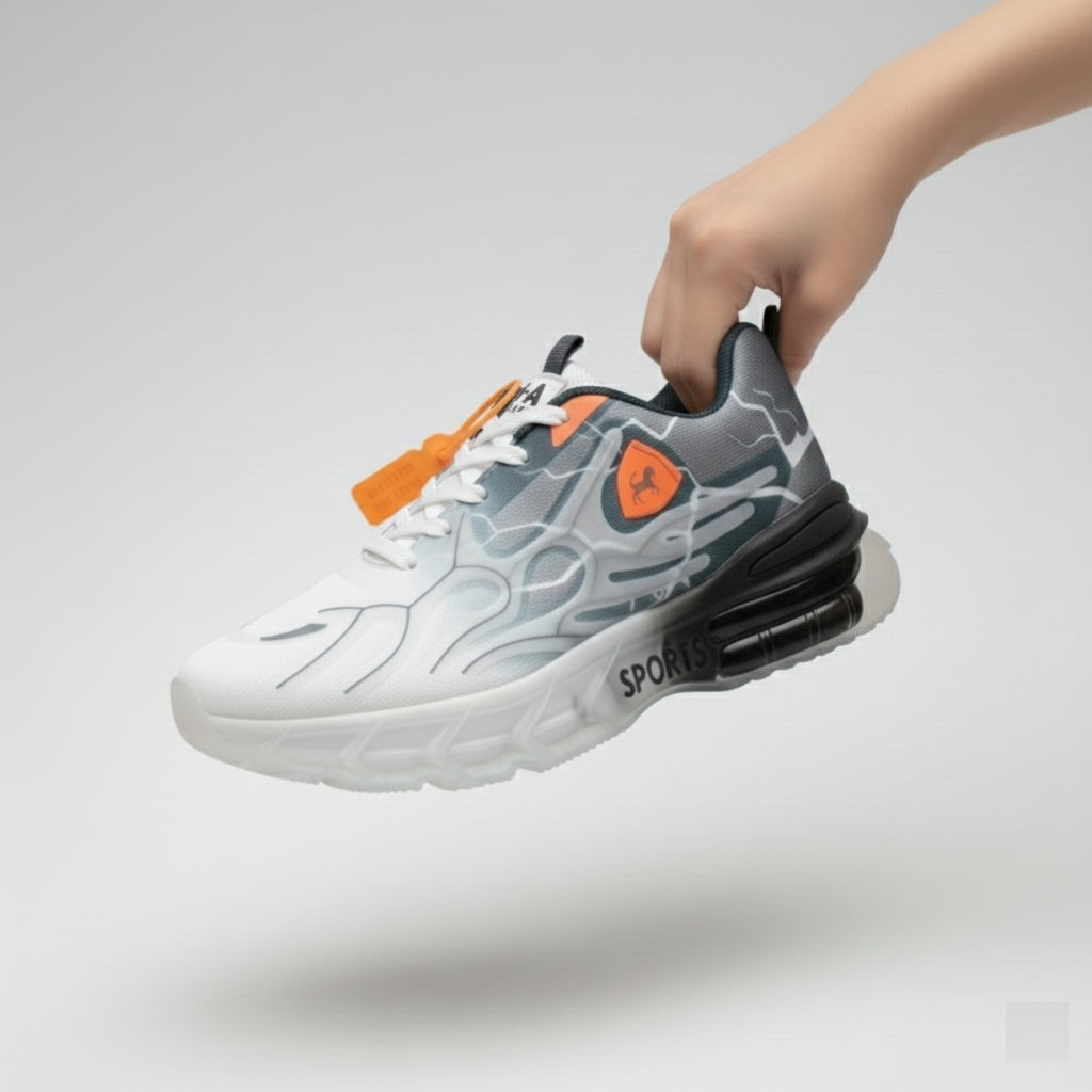 black & white thunder flame sneakers